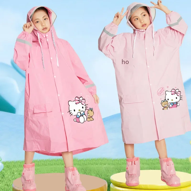 

Sanrio, Hello Kitty Cinnamoroll дождевик детский мультяшный анимационный двойной капюшон Eaves школьный рюкзак плотный дикий осенний дождевик