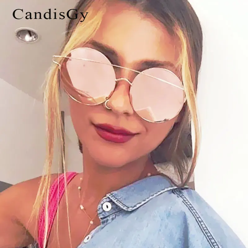 

New Round Fashion Unique Strange Big Round Sunglasses Women Brand Designer Lady Female Sun glasses UV400 Rimless