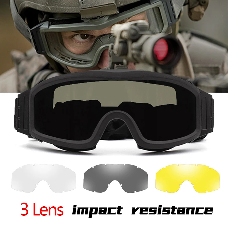 

Military Tactical Goggles Windproof Airsoft Paintball Glasses Men's War Game Glasses Camping Hiking Sand Prevention UV400