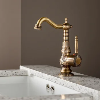 ก๊อกน้ำห้องน้ำหรูหราสไตล์โบราณ ก๊อกน้ำอ่างล้างหน้าแบบแกะสลัก ก๊อกน้ำอ่างล้างหน้าสไตล์เรโทร ก๊อกน้ำร้อน-เย็น ทำจากทองแดงคุณภาพ TAPS G3/8G2/1 1