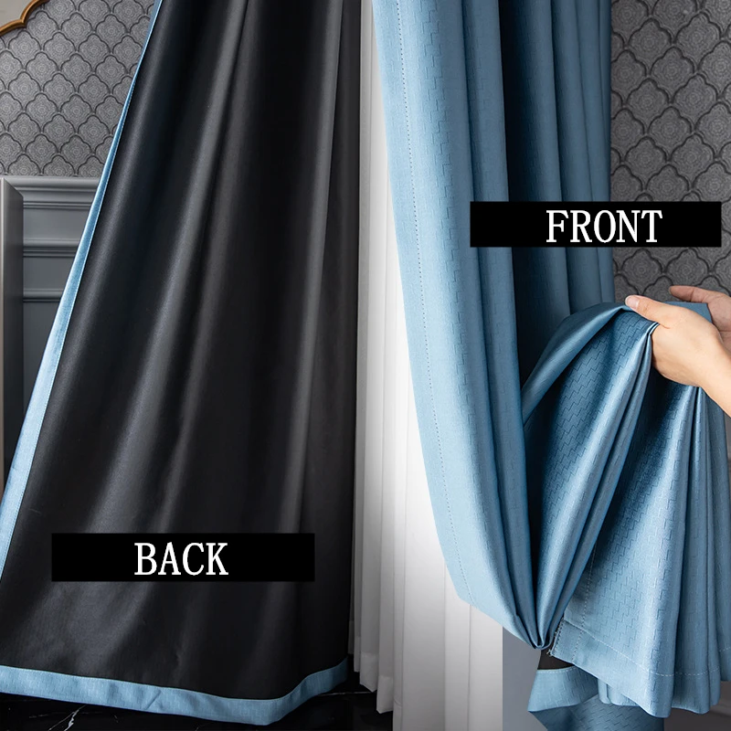 100% Full Blackout Curtains Custom Made Thermal Insulation Reduce Noise Solid Color Jacquard Bedroom Living Room Curtains 4