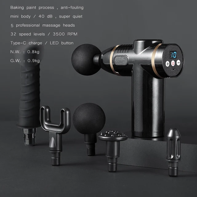 32 speed levels Electric massage Gun Slimming Body Neck back foot leg shoulder Massager Muscle Fascia Gun percussion massagers Black H01-5 heads