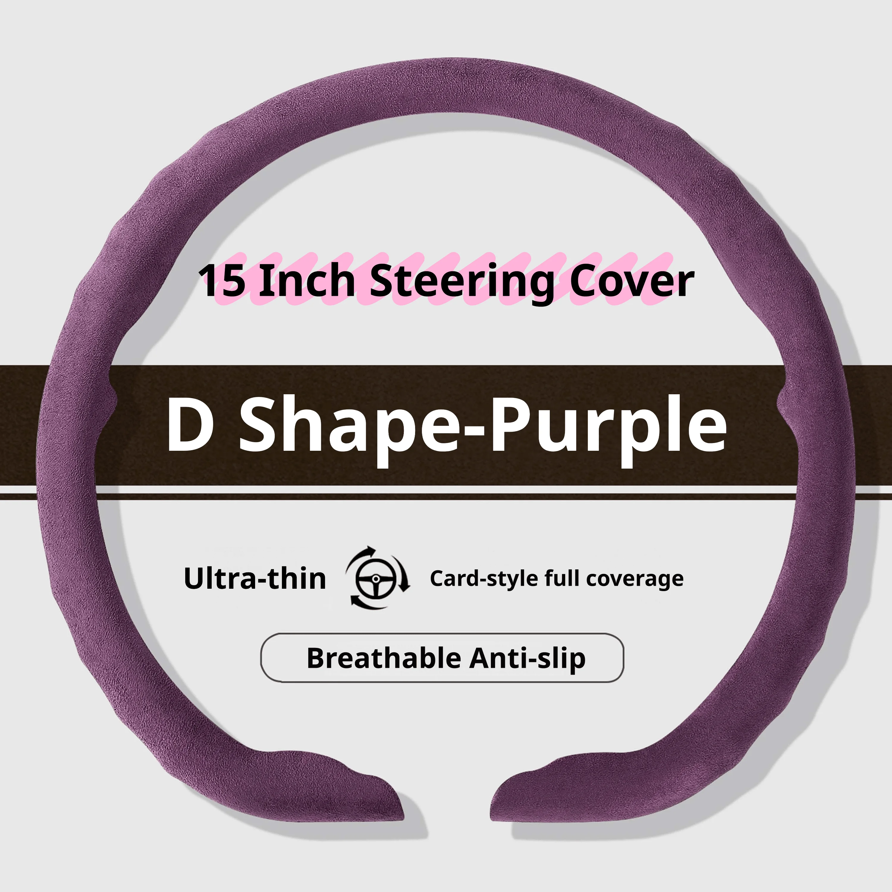 Premium Ultra-Thin Suede Steering Wheel Cover - Non-Slip, 15-Inch, Luxury Car Styling
