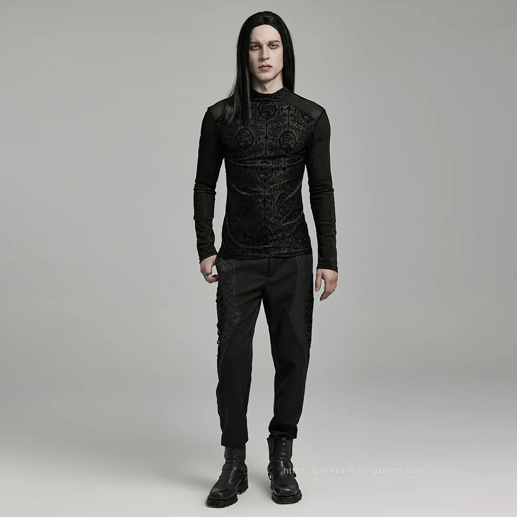 PUNK RAVE Men's Gothic Gorgeous Flocking Patterns Long