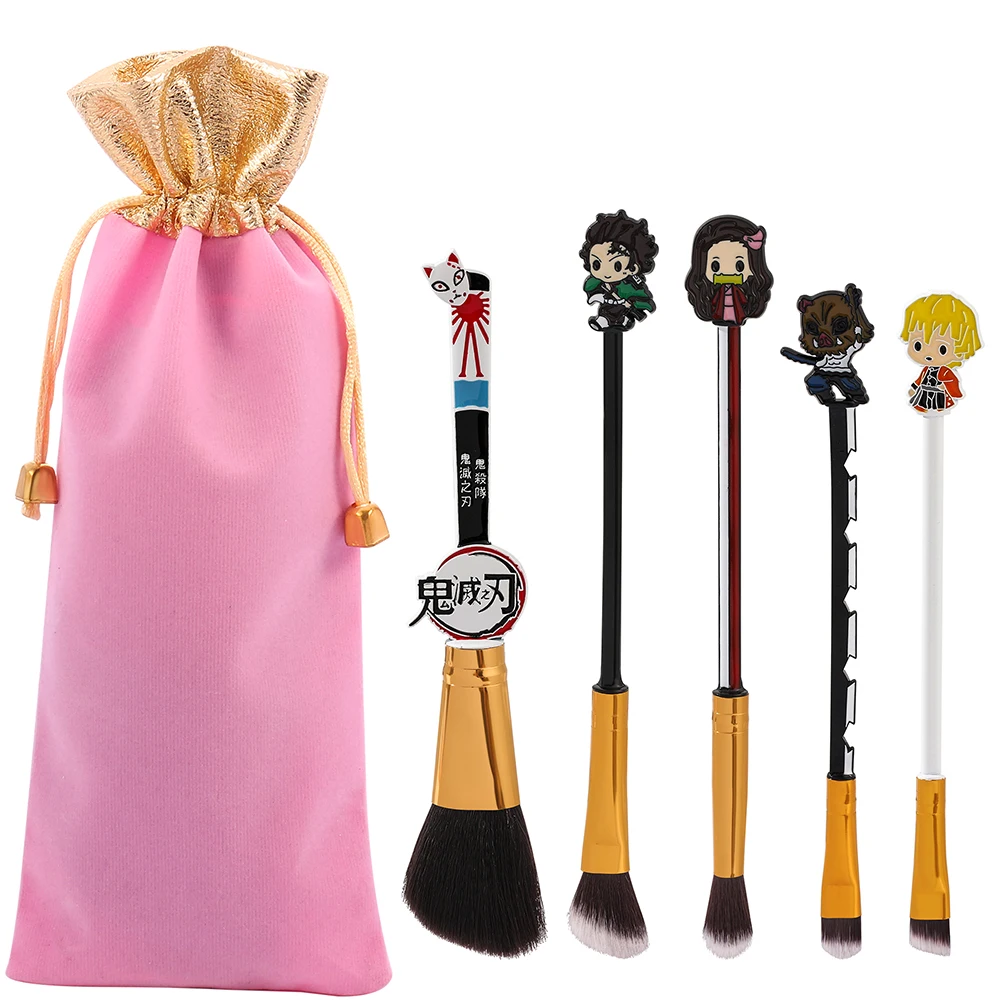 

5Pcs Demon Slayer Figure Makeup Brush Kamado Tanjirou Make Up Eye Shadow Concealer Brush Cosmetic Beauty Tools Girl Gift