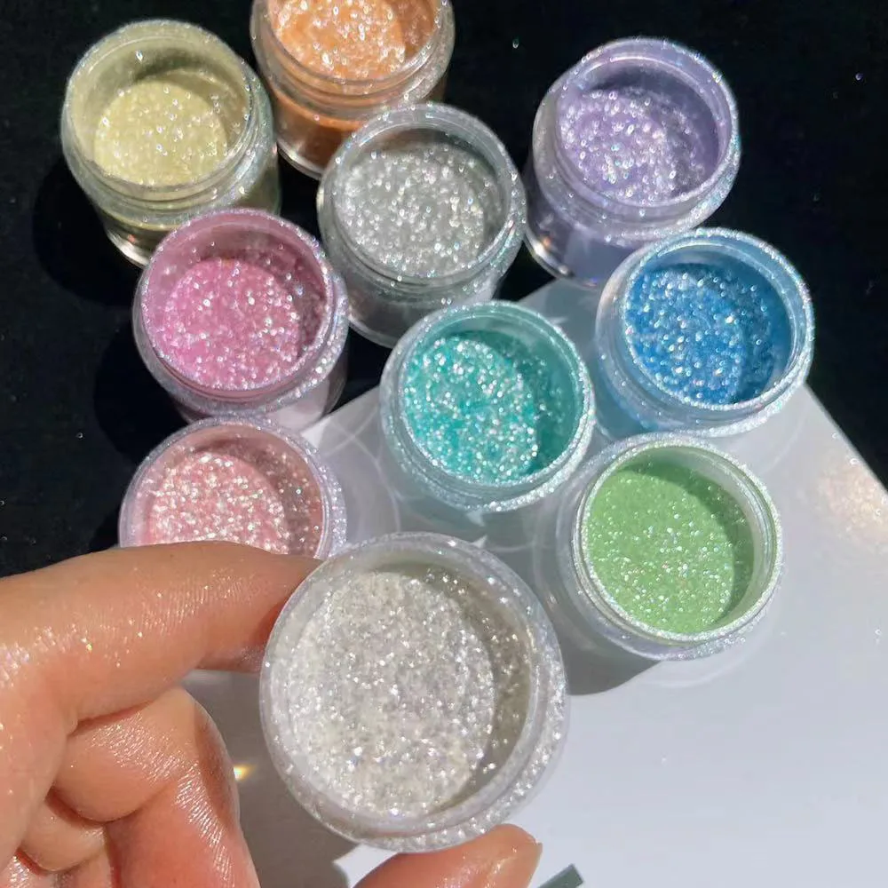 1Jar Aurora Pearl Nail Chrome Powder Glitter Dust Pink/White Glitter Sfregamento Dust Aurora Nails Art Uv Gel Polish Chrome Pigment