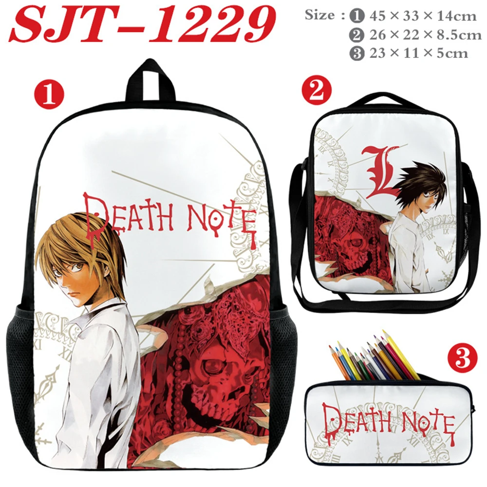 

Anime Death Note L Backpack Lunch Bag Pencil Case 3PCS Set Boys Girls Casual Print Zipper Bookbag Nylon Student Schoolbag