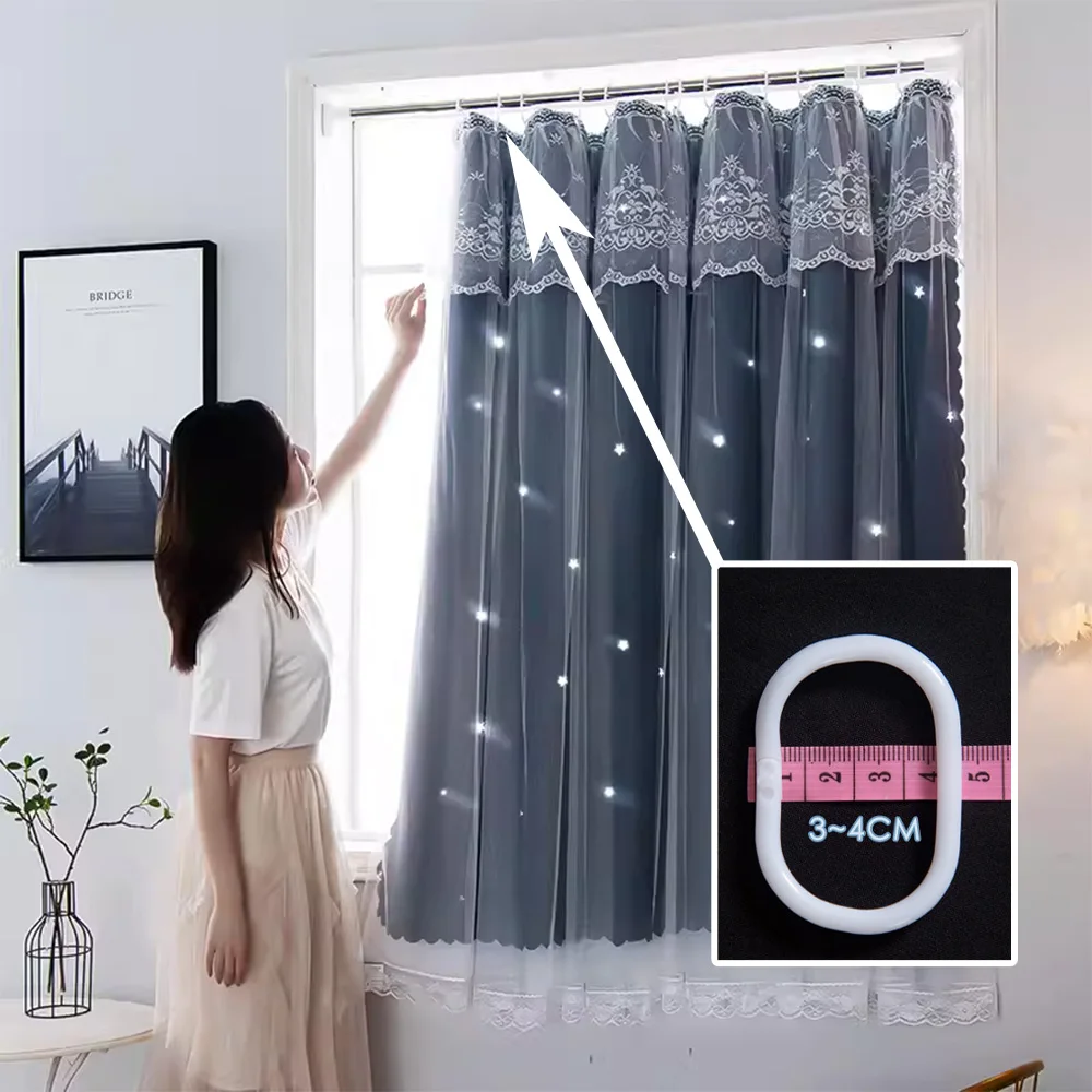 Window Curtains Star Blackout Partition Hanging ring With gauze pink For Bedroom Living room