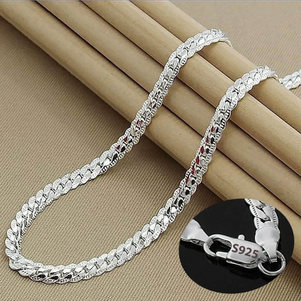Silver Necklace 925 Sterling Silver 5mm Side Chain Necklace Bracelet 18CM-20CM/40CM-60CM Jewelry Gifts for Men And Women