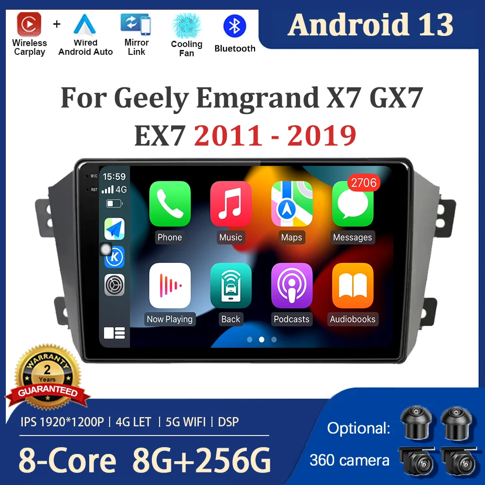 

For Geely Emgrand X7 GX7 EX7 2011 - 2019 Android 13 Auto Radio Car Multimedia Player Navigation Screen DSP GPS WIFI BT Carplay