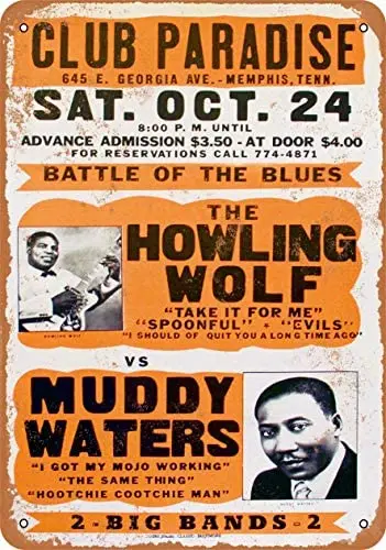 

Metal Vintage Tin Sign 1970 Howling Wolf & Muddy Waters in Memphis-Metal Tin Signs, Home Kitchen Wall Retro Poster Plaque Mura