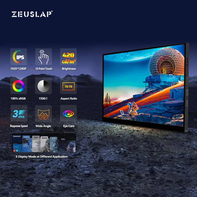 ZEUSLAP 10.5" FHD Touch Portable Monitor, 1920×1280 IPS, 100% sRGB 2