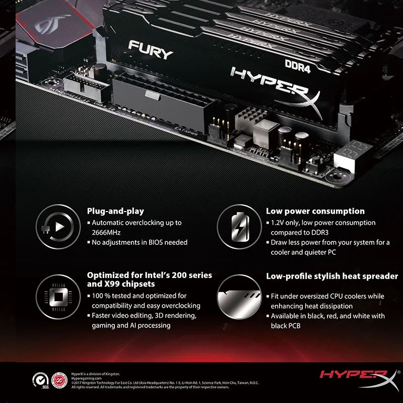 Ram Hyperx Fury-ddr3 e Ddr4 4gb 8gb 16gb 1333mhz 1600mhz 1866mhz 2400mhz 2666mhz 3200mhz Dimm Pc312800 Pc425600 - Imagem 3