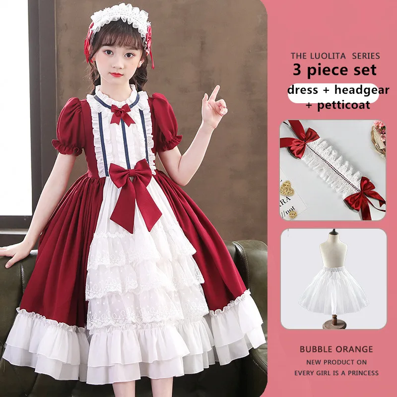 

Children wear maid cosplay teen girl kids Vestido summer Girl Dress Baby lace Bow Princess Lolita Dress For Girls party Dress