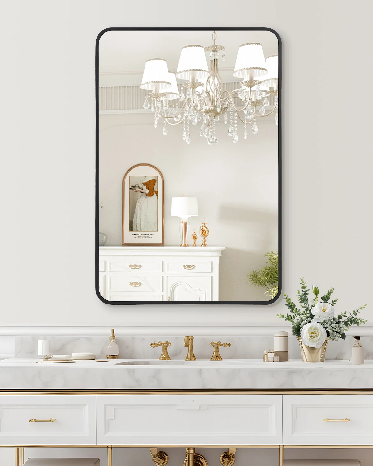 Metal Frame Bathroom Mirrors Wall Mount Modern Design Stable Anodized Aluminum Structure Wall Mirror, Round or Rectangle