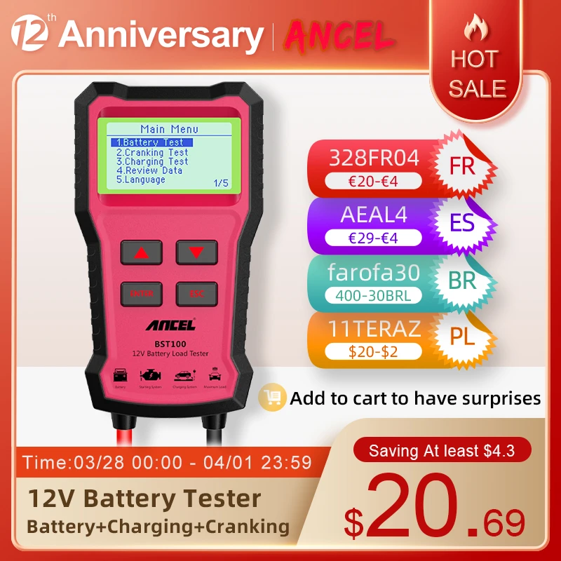Ancel Bst100車のバッテリーテスター充電器アナライザ12vバッテリークランキングテスト充電cricut負荷バッテリーテスター診断ツール バッテリー テスター Car Battery Tester Charging Repair Tools Aliexpress