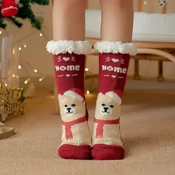 Cozy Women's Fuzzy Plush Winter Slipper Socks - Non-Slip, Warm, and Fluffy with Cute Cartoon Design - One Size (Red Scarf Bear)