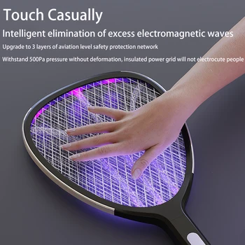 3 In 1  Widening of The Power Grid Electric Mosquito Swatter 3000V C-type Charging Mosquito and Fly Killer 3