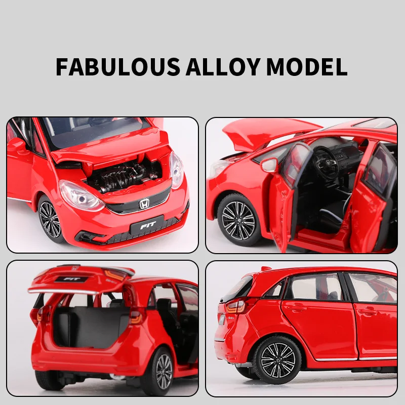 New 1/32 HONDA Fit Alloy Car Model Diecasts Metal Toy Sports Car Vehicles Model Simulation Sound and Light Collection Kids Gifts 6