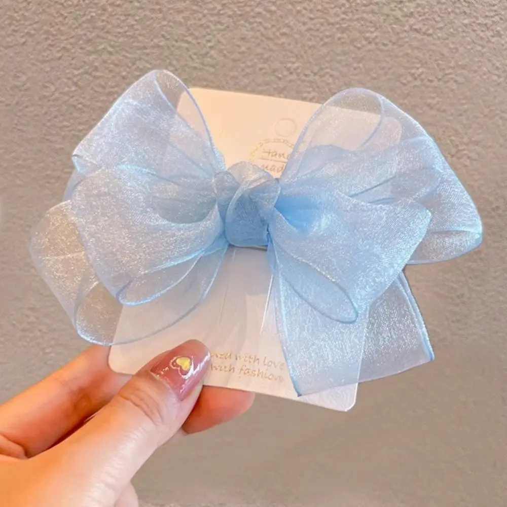 Mesh Bow Mesh Hair Clip Elegant Large Korean Style Bow Barrettes Hairpin Gauze Bow Ponytail Clip Lady pure color triangle lace scarf women evening dresses shawls hollow mesh bridal bridesmaid wedding party shawl lady cape wraps