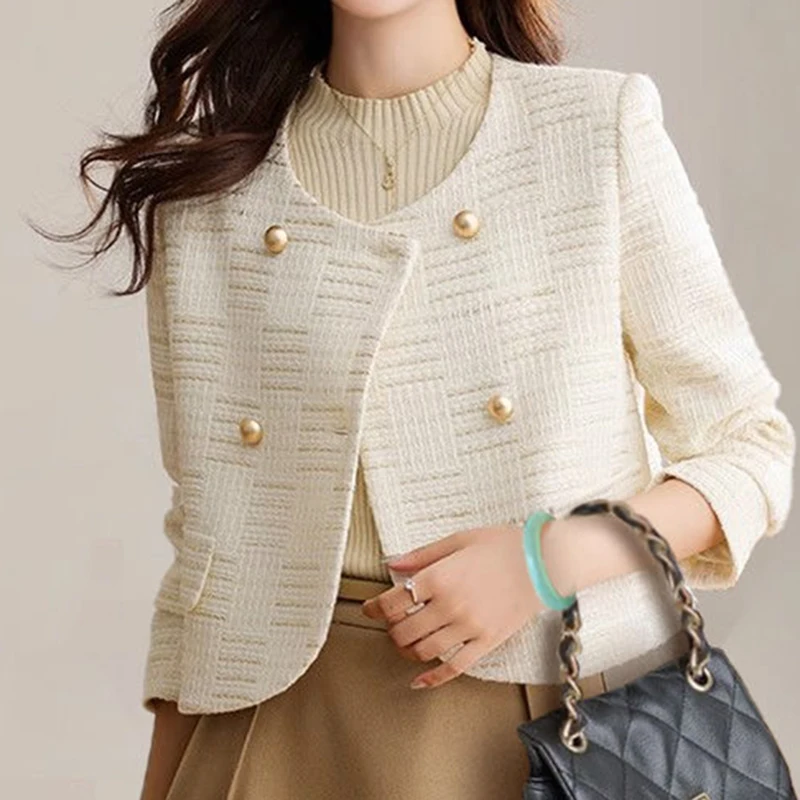 women's high-end spring and autumn clothing, new French short style tweed top  leather jacket women