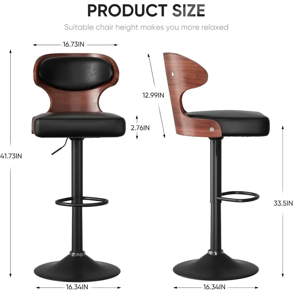 Bar Stools Set of 2 Adjustable Height 24.5-33.5IN Bentwood Swivel Barstools with Back & Footrest Bar Chairs