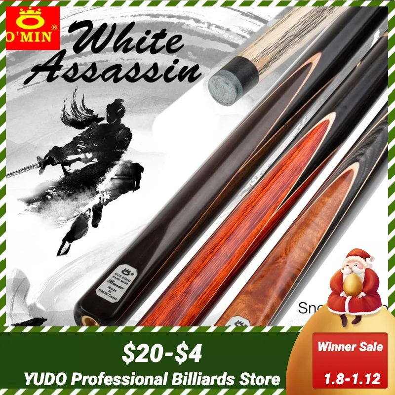 

O'MIN ASSASSIN Cue 3/4 Piece Snooker Cue Billiard Cue with Case with Extension 9.5/11.5mm Tip Ash Shaft Billiards Cue Black 8