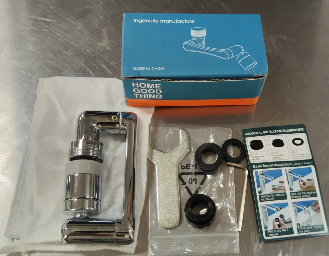 Kitchen Faucet Extender Stainless steel Universal 1080 &deg;Swivel Robotic Arm 2Water Flow Mode