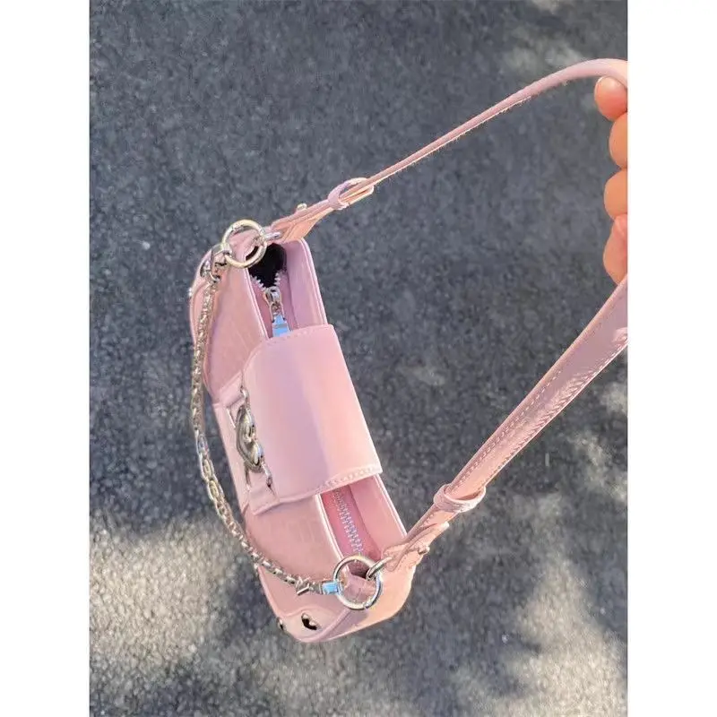 JIAERDI Hot Grils Y2k Handbag Women Vintage Sweet Cool Heart Chain Pink Underarm Bag Female Fairycore Aesthetic Shoulder Bag new