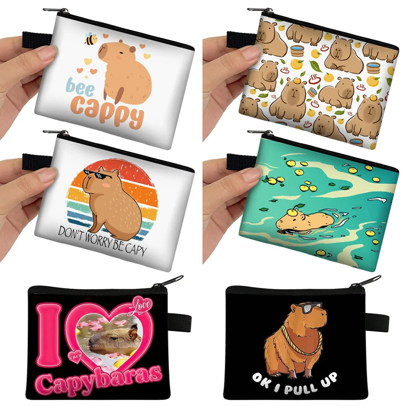 

Cute Cartoon Capybara Coin Purses Dont Worry Be Cappy Coin Money Bag Ok I Pull Up Mini Pouch ID Credit Card Holder Wallet Gift