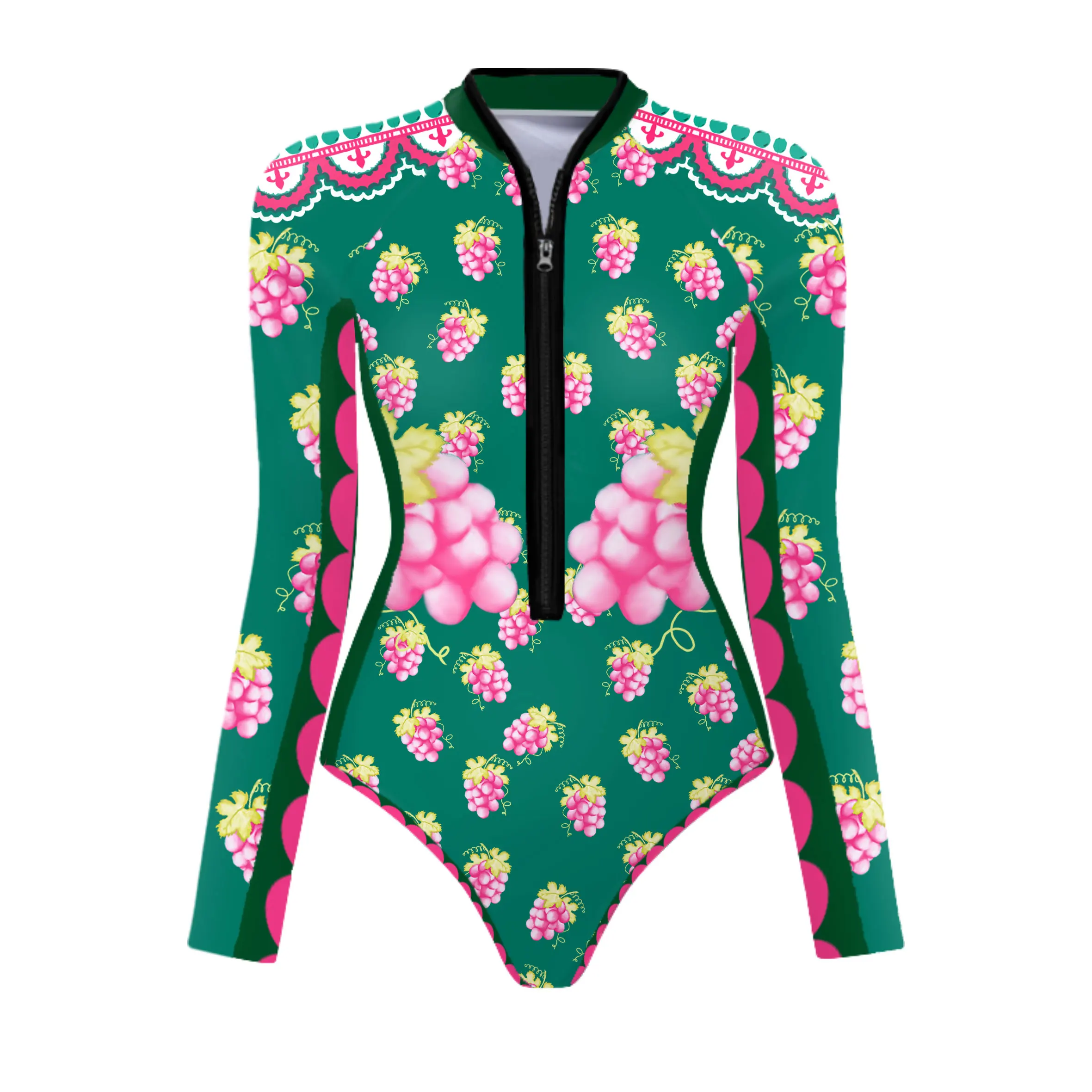 2025 Women’s Retro Printed Swimsuit – Long-Sleeve Slimming Bodysuit with Cover-Up for Surfing and Beachwear Beachwear Swimwear