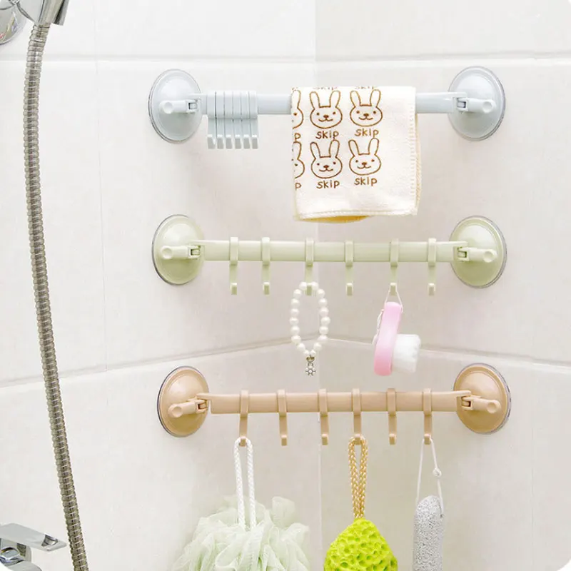 

Adjustable 6 Hooks Double Suction Cup Towel Hanger Rack Hanging Shelves Holders Lock Type Sucker Bathroom Hook Organizer U3