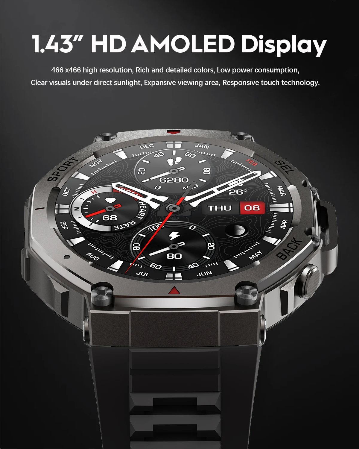 T-Rex 3 Ultra Built-in Dual-band GPS Smartwatch 5ATM Waterproof 48mm AMOLED Compass 170+ Sport Durable Military Smart Watch 2025