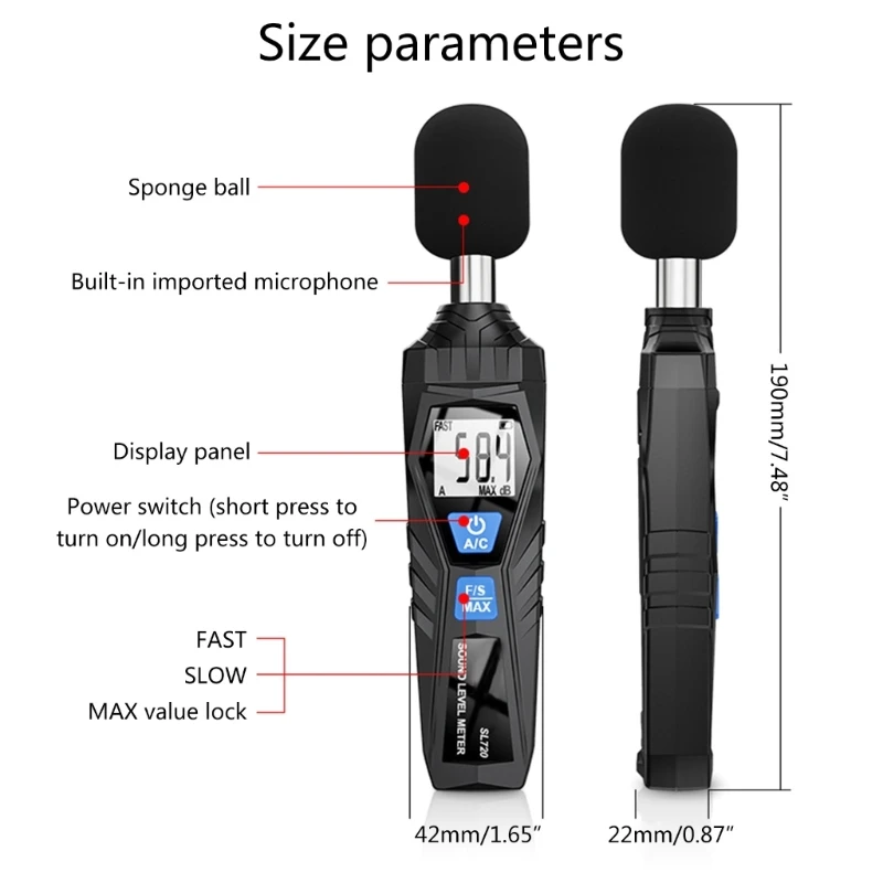 co530 LCD 백라이트/최대 홀드/감도 조정 기능이 있는 디지털 사운드 레벨 미터
