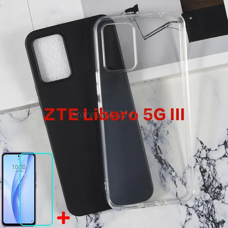 

Закаленное стекло 2 в 1 для телефона ZTE Libero 5G III, чехол для телефона ZTE Libero прозрачный силиконовый чехол III, мягкий черный чехол из ТПУ