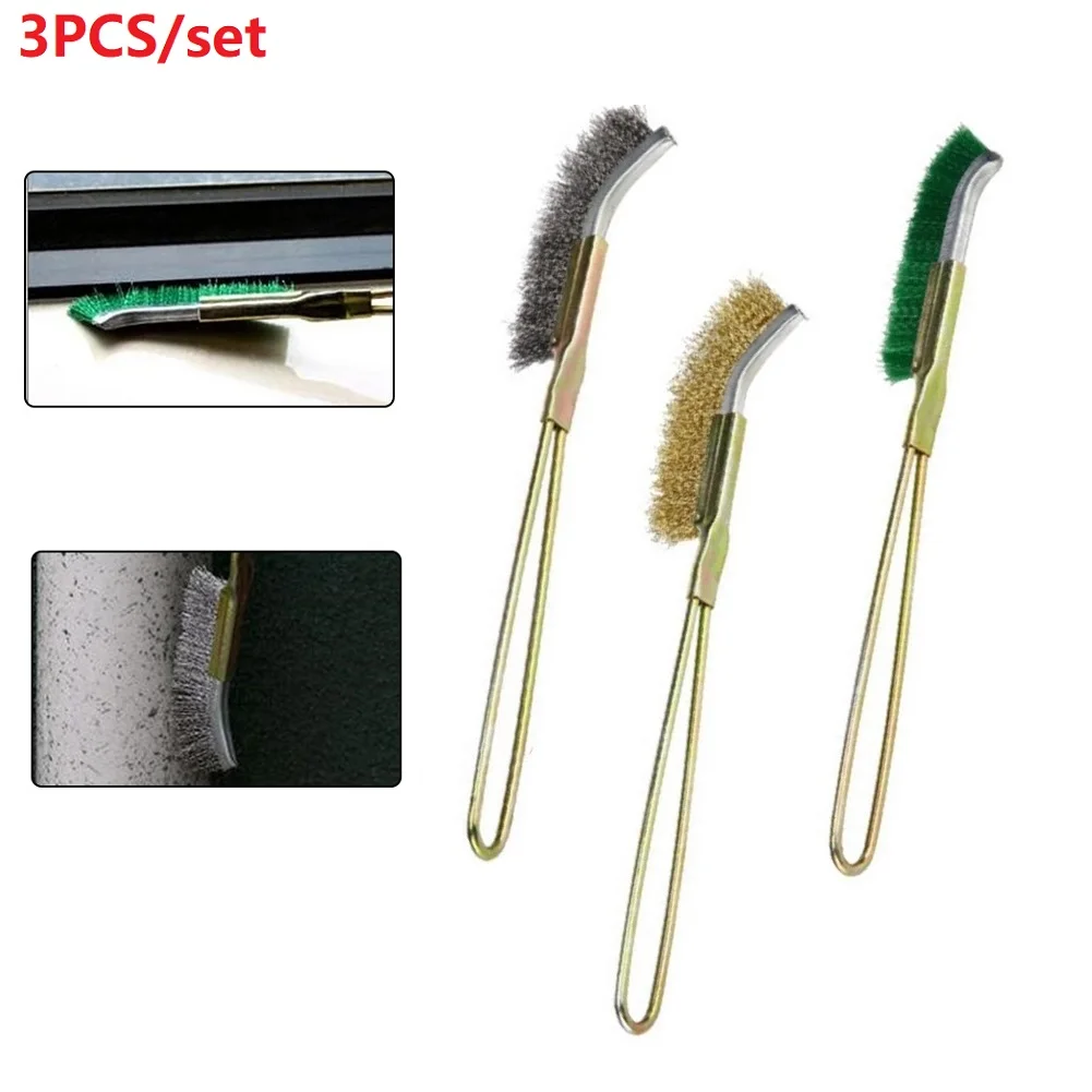 3pcs 245mm Mini Brass/Nylon/Steel Brush Rust Removal Cleaning Brush For