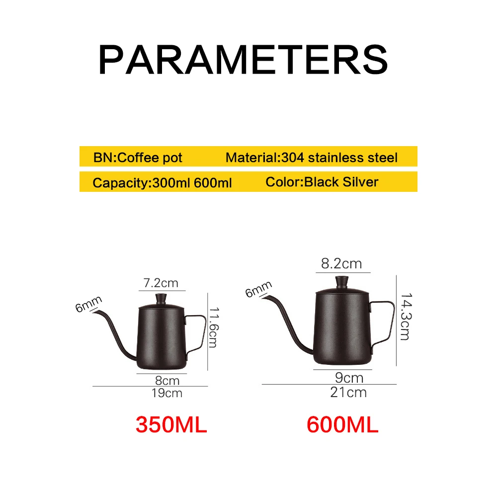 Description Picture 4 of itemDrip Kettle 350ml 600ml Coffee Tea Pot Non-stick Coating Food Grade Stainless Steel Gooseneck Drip Kettle Swan Neck Thin Mouth