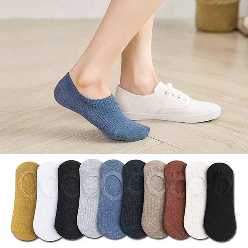 5 Pairs/Women&s Silicone Non-Slip Invisible Socks Summer Solid Color Ankle Boat Socks Breathable Fashion 35-40 Gift 