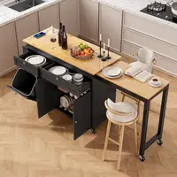 Kitchen Islands with Extendable Dining Table, 81.7" Mobile Kitchen Storage Islands, Rolling Kitchen Cart with Trash Cabinet