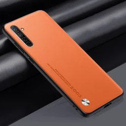 Luxury PU Leather Matte Silicone Phone Case - Full Protection Back Cover for Realme X2 (Orange)