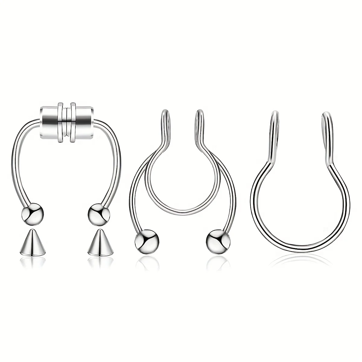 1Pcs/3Pcs Men Stainless Steel Fake Nose Ring Set Fake Nose Septum Ring Magnetic Non-Piercing Cartilage Earring For Woman