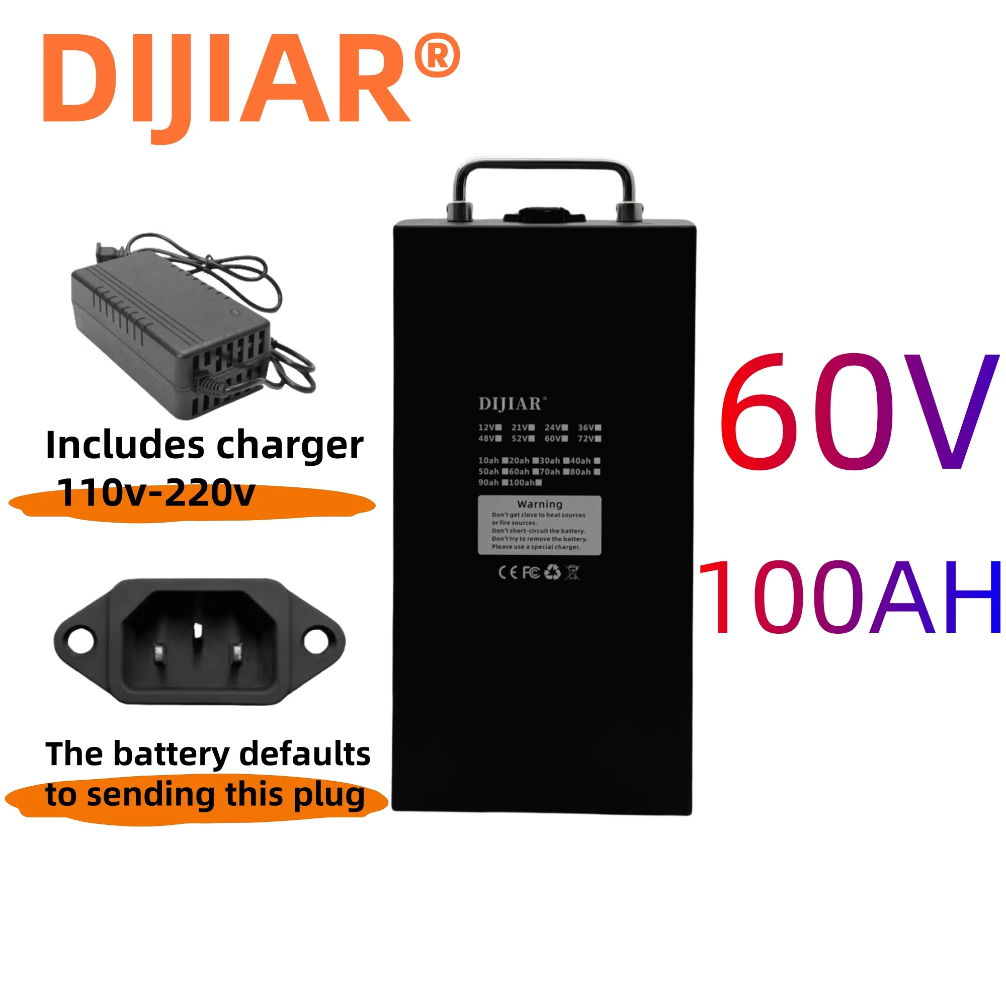 Batería de Iones de Litio 18650 Personalizable de 24v 36v 48v 52v 60v 72v 10Ah 1