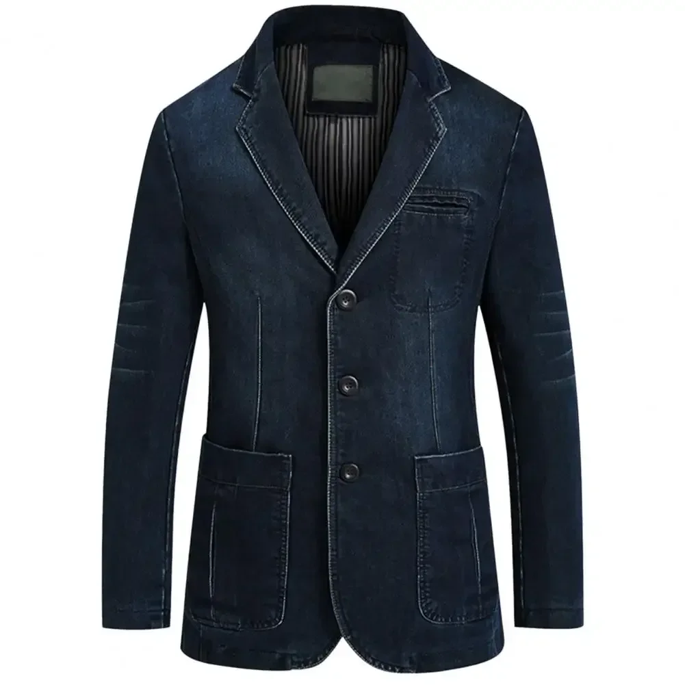 Male Suit Oversized Fashion Autumn Denim Blazer Solid Color Turndown Collar Single Breasted Slim Pockets Suit Coat Streetwear