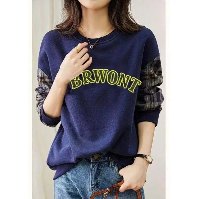 2023 Winter Women's New Fashion Embroidery Thickened Round Neck Long Sleeve Panel Printing Comfortable Versatile Sweater