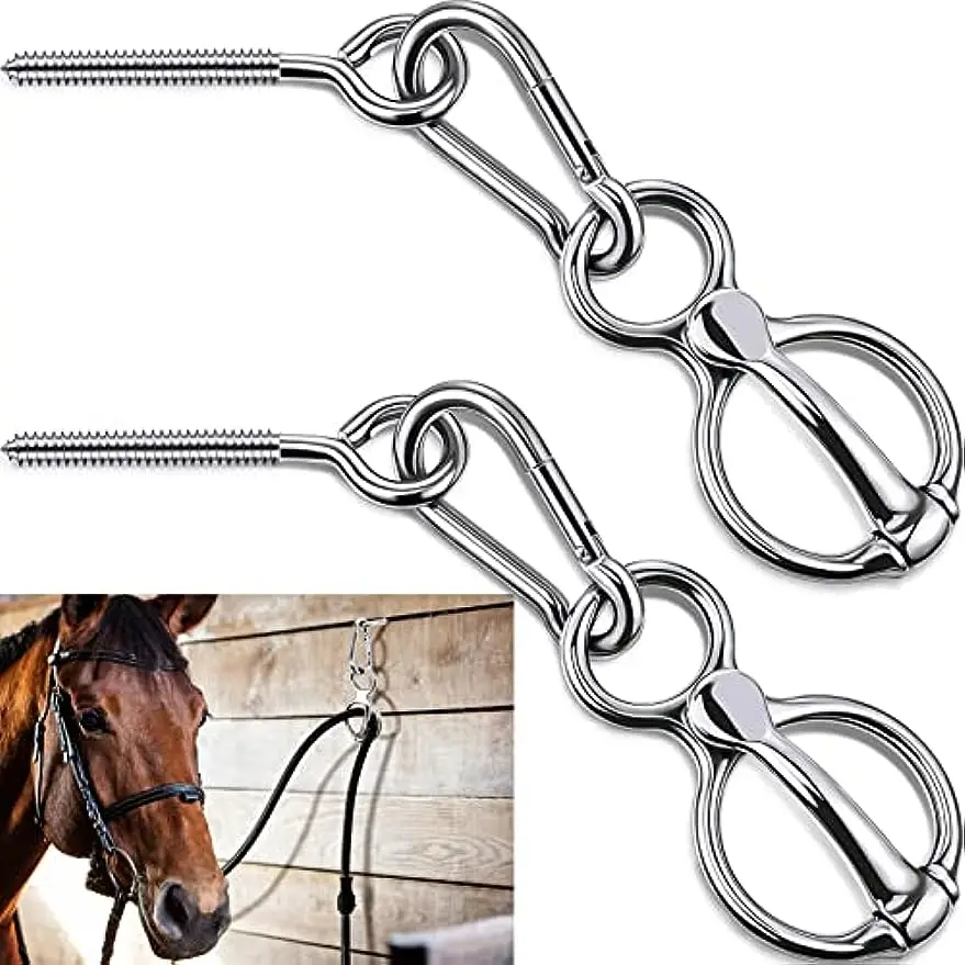 

2 Sets Horse Tie Ring, Horse Tack and Supplies Horse Training Equipment Safe Horse Accessories with Eye Bolt (Silver)