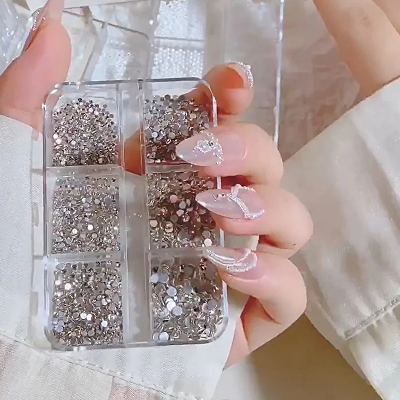 6 그리드 미니 진주 네일 비즈 0.6-2mm 실버 스테인레스 비즈 쥬얼리 금속 작은 공 DIY 매력 액세서리 매니큐어 장식