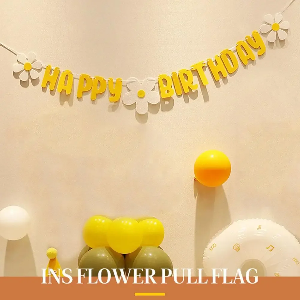 Baby Shower Daisy Happy Birthday Banner White Flower Birthday Sign Garland Decoration Happy Daisy Flag Yellow birthday banner party decorations
