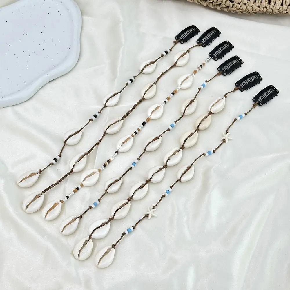 6 Stili di Accessori per Capelli con Conchiglie e Nappe, Fermagli Artigianali con Perline e Conchiglie Intrecciate, Accessori per Capelli Bohemien con Conchiglie Lunghe e Perline - immagine 3