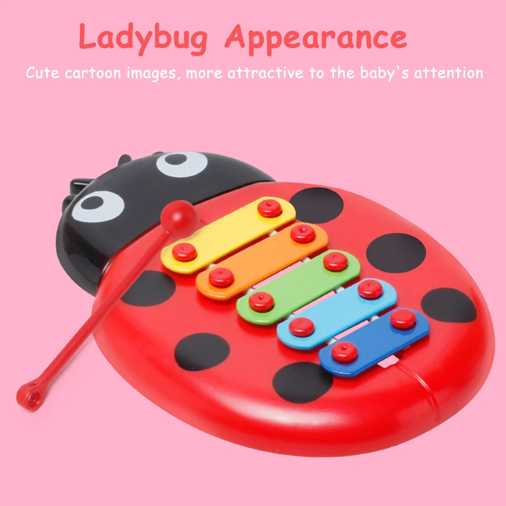 Ladybug Glockenspiel Xylophone with Mallet Percussion Musical Instrument Educational Musical Toy 8 Notes for Kids and Toddlers
