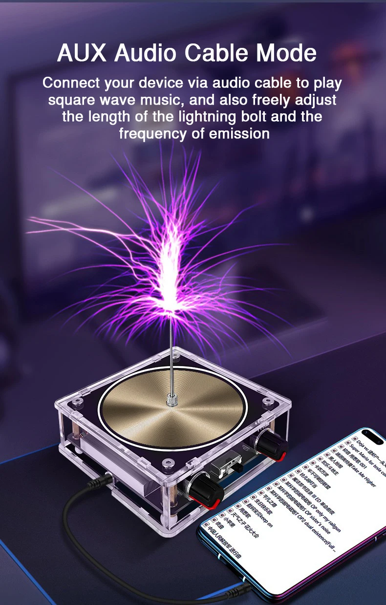 Music Tesla Coil Bluetooth/AUX Dual Mode Music Box Artificial Lightning Touchabl